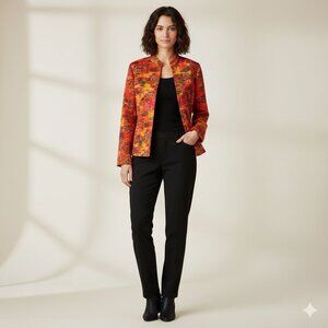 Analogy Vintage Y2K Orange Pink Paisley Print Mandarin Collar Quilted Jacket - S